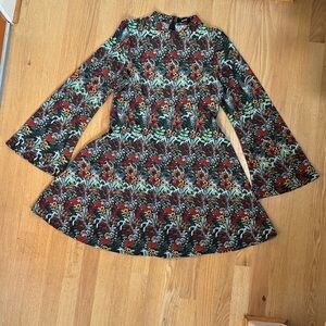 Woodland Floral Bell Sleeve Dress Size 2
